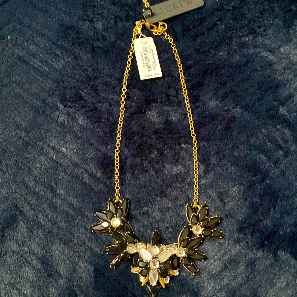 J. Crew necklace black & white crystal gold tone